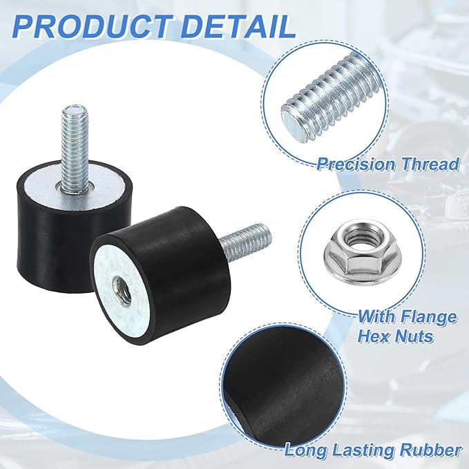 uxcell M6 Rubber Mounts, 1Pcs 25x20mm(DxH) Rubber Cylindrical Anti Vibration Isolator Shock Absorber with Lock Nut for Car Bobbin Generator Air Compressors