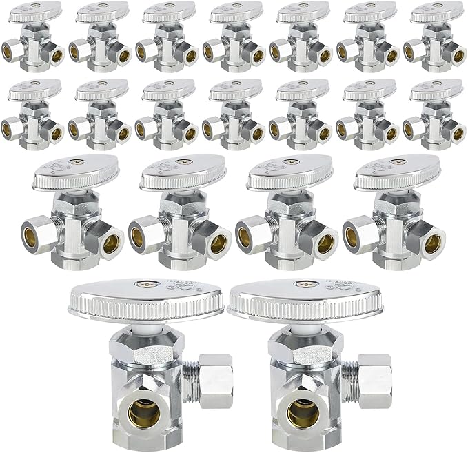 (Pack of 20) EFIELD Dual Compression Outlet Multi-Turn Angle Stop Valve,1/2" Fip Iron Pipe x (3/8 inch x 3/8 inch),Chrome Plated Brass (20),(VALVE189-20PCS)