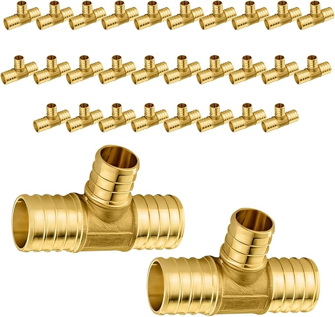 30-Pack PEX Fittings Niikappu 1"x1"x3/4" Pex Tee, Brass Crimp Pipe Fittings for PEX Pipes, ASTM F1807