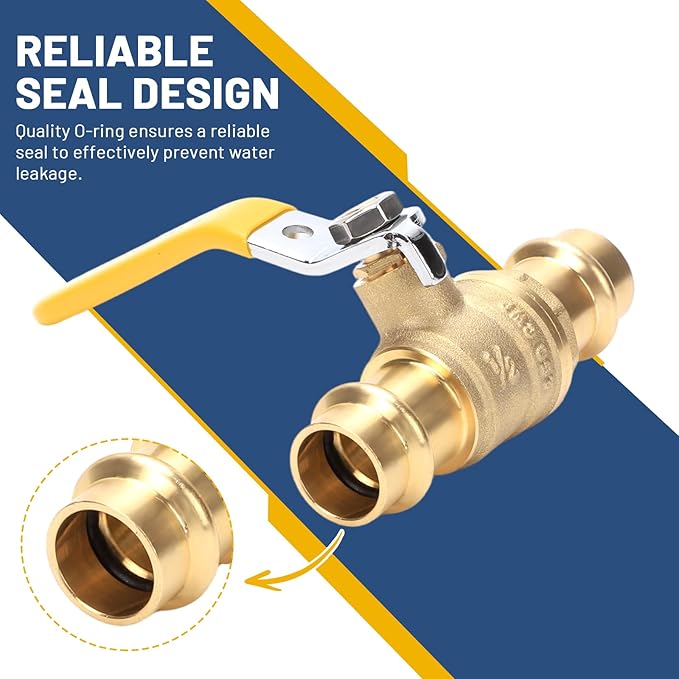 10 PACK - Propress Fittings 1/2 Ball Valves, 1/4-Turn Full Port Leak-Proof Stop Ball Valve, Lead-Free Brass with EPDM O-Ring for Copper Pipe, Easy Press Fittings Installation
