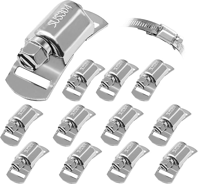 12pcs Hose Clamps Stronger Fasteners, 304 Stainless Steel Screw Worm Clamp Fasteners for DIY Adjustable Large Worm Gear Hose Clamp Kit, Used in Band Pipe Clamps Metal Strapping