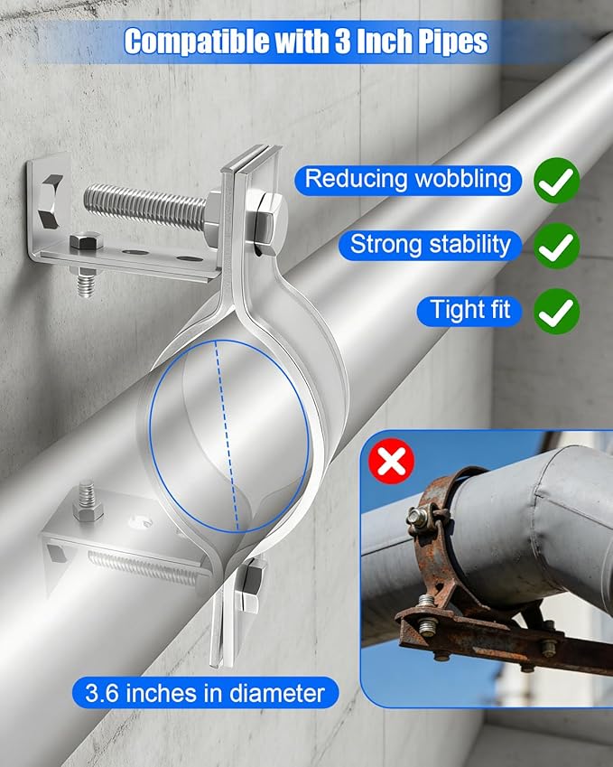 3 Inch Adjustable Pipe Bracket, B Vent Wall Bracket Chimney Pipe Support Clamp Round Gas Vent Strap, Heavy Duty Split Ring Hanger, 2 Pieces