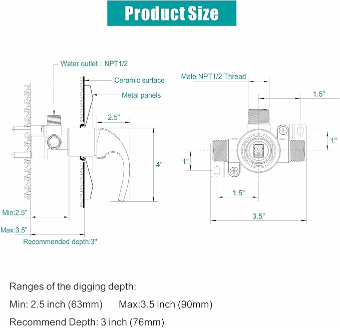 SKOWLL Shower Valve Wall Mount Black Shower Mixer Valve Kit Bathroom Single Function Shower Flow Control Valve Brass Shower Valve Kit Include Round In One