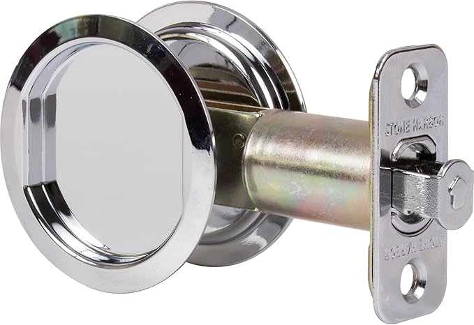 Round Pocket Door Lock, Passage (Hall/Closet) Latch, 2-3/4" Backset, RCL, Polished Chrome by Stone Harbor Hardware