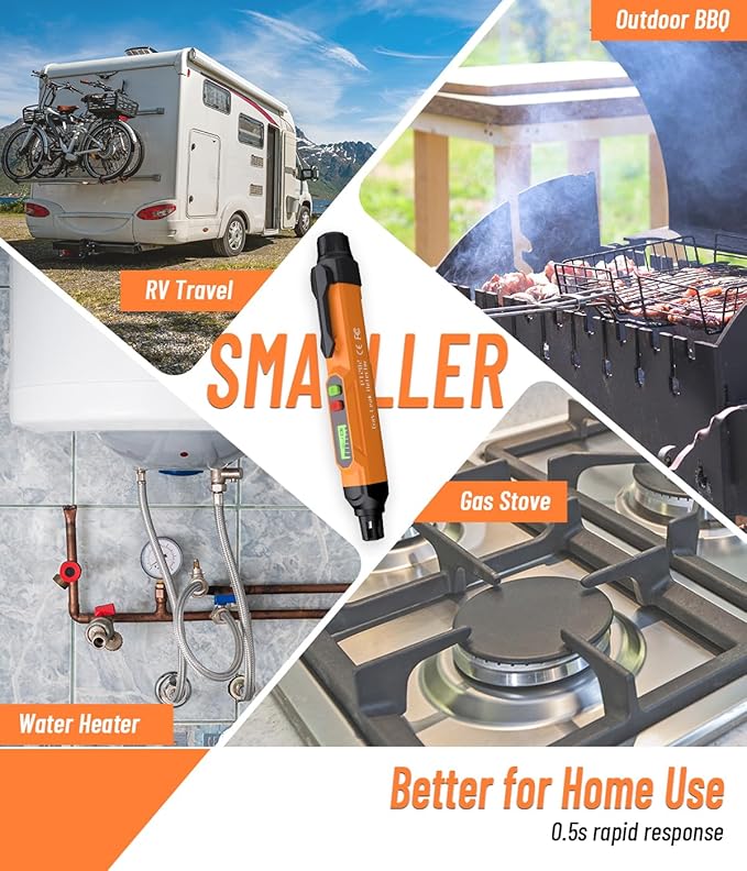 Gas Leak Detector; VITITE Propane and Natural Gas Detector; Mini Portable Gas Alarm to Locate Combustible Gas Leak Sources for Home and RV (Includes 2 Batteries & Carrying Pouch) - Orange