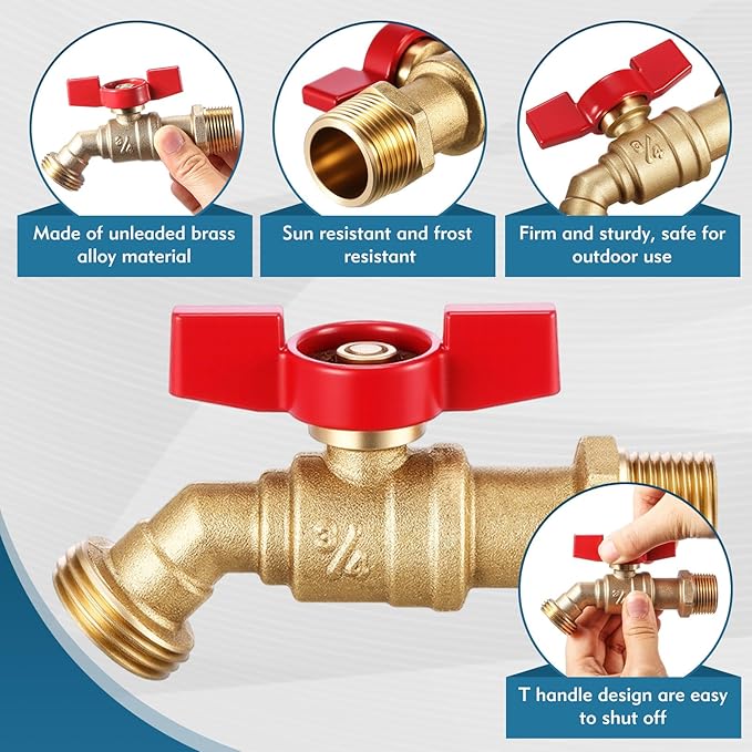 VIHOSE 10 Pack Male Hose Bib Mip, 3/4" Mip x 3/4" Mht, 1/4 Turn Outdoor Brass Water Hose Spigot Heavy Duty Faucet Shut off Valve for Garden Patio Outdoor(Red)