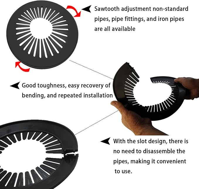 2 Pieces Pipe Cover Flange Decoration Fit 2.36 to 3.07 inch Outer Diameter Pipe (60-78mm), PP Plastic Radiator Escutcheon Plate, Plumbing Cover Plates for Floor Wall Tube Decor, Black