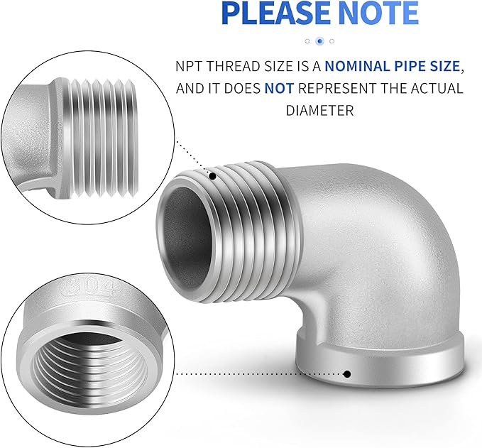 TAISHER 5PCS 304 Stainless Steel 90 Degree elbow,3/4 Inch NPT Male Pipe to 3/4 Inch NPT Female 304 Stainless Pipe Fitting