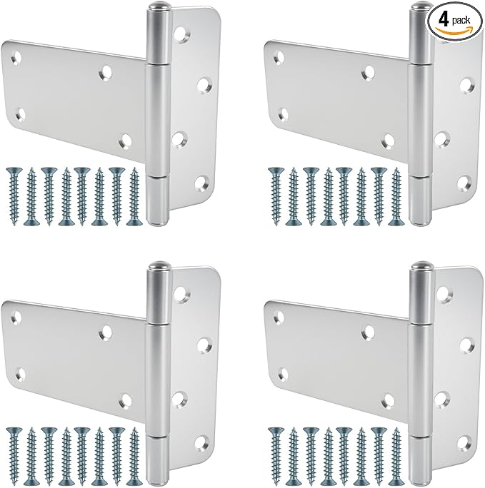 5 in T-Strap Shed Door Hinges,4 Pack Heavy Duty Tee Hinge, T-Gate Hinges, Gate Strap Hinges, Wrought Hardware for Wooden Fences, Barn Door, Shed Doors (Silver, 5 in -4 pcs)
