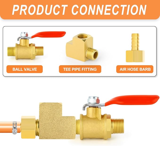 GASHER 3Pcs Brass Tee Fitting, 1/2" FNPT x 1/2" FNPTx 1/2" MNPT Pipe Fittings, Male Run Tee