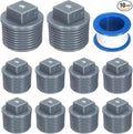 uxcell 10Pcs 3/4 Inch PT Male Thread PVC Pipe Fitting Plug, Cleanout Plugs, Water Drain End Caps Coupling Adapter with Tape for Water Heater Supply Lines, Plumbing, Gray