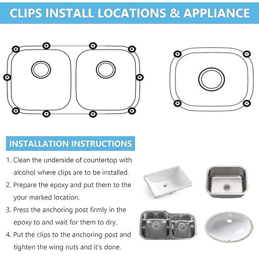 Enhon 36 Pack Sink Clips Kit, Undermount Sink Clips, Sink Mounting Kit Bracket, Installation Repair Hardware Clips Fastener Support for Kitchen or Bathroom Sinks (Sliver)