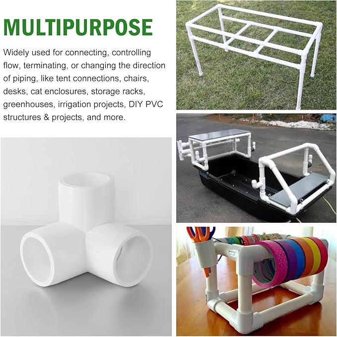 3 Way PVC Pipe Fittings 1/2 Inch, Zernmiarder White PVC Elbow Corner Side Outlet Tee Fitting, SCH40 Furniture Grade Pipe Connectors - Fits 1/2" Polyvinyl Chloride Pipes, 4 Pieces