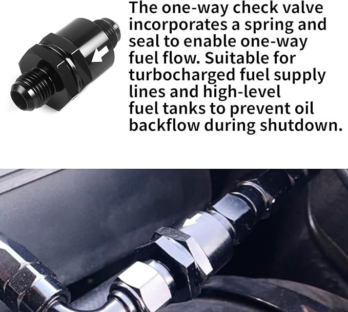 AN6 One Way Non Return Check Valve 6AN to AN6 Male Flare Inline Fitting Aluminum Black 2PCS