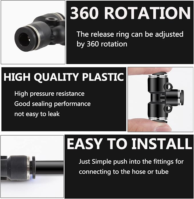 Push to Connect Fittings kits,6mm Tube OD x 1/4 Inch NPT Thread Male Elbow and Straight Pneumatic Quick Connect Air Hose Fitting kits Tube Fittings Air Fittings 24Pcs