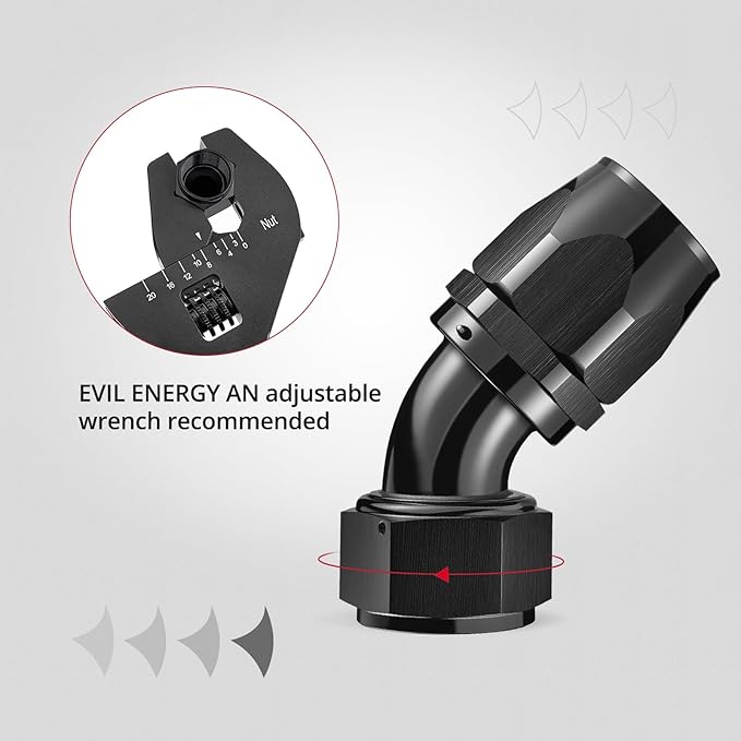EVIL ENERGY 20AN Hose End Fitting 45 Degree Swivel for CPE Braided Hose Black 2PCS