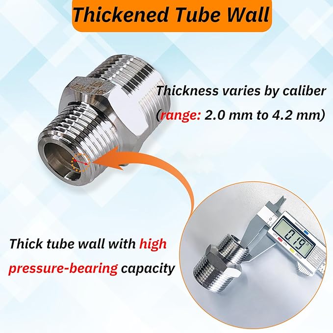 2pcs 3/4" NPT x 1/2" NPT Stainless Steel Nipple, 3/4 to 1/2 Adapter Fitting Reducing Solid Hex Nipple, Stainless Steel Reducer Pipe Fittings for Extending and Connecting Pipes