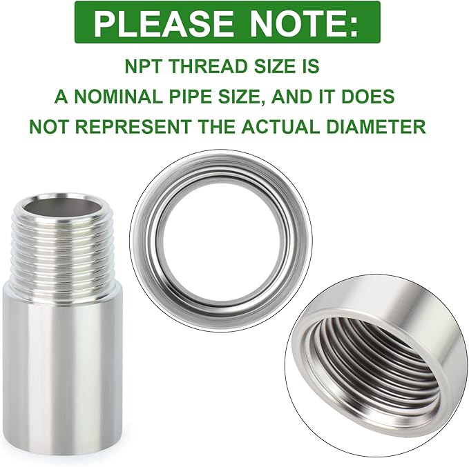 TAISHER 2PCS Stainless Steel Pipe Fittings, 1/4" NPT Male x 1/4" NPT Female Threaded, 2" Length Nipple Cast Pipe