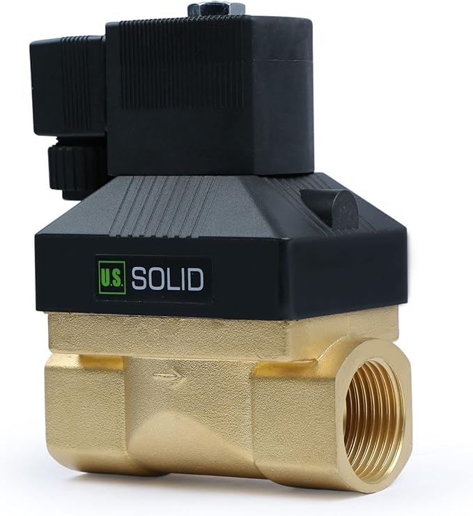U.S. Solid 3/4" High Pressure Solenoid Valve, 12V DC, Brass, 50 bar, 300°F - Heat-Resistant, High-Pressure Valve for Industrial Use, Water, Gas, Oil and Fluid Control