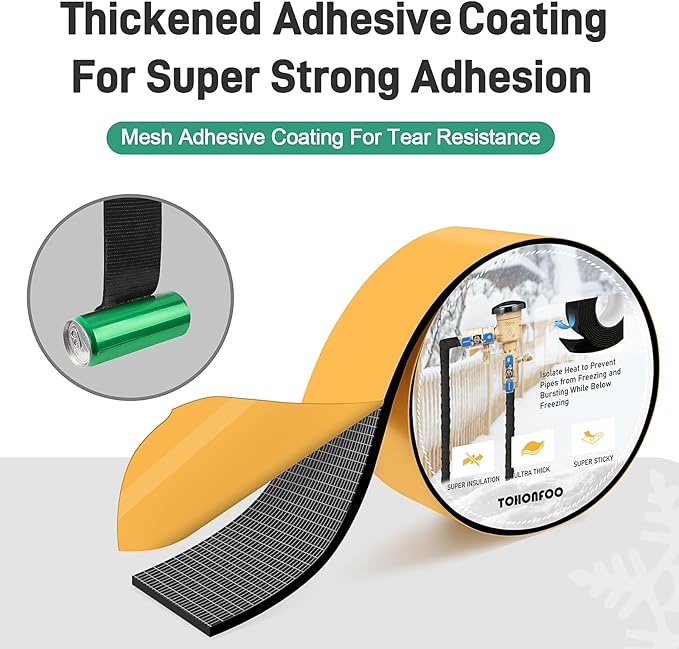Pipe Insulation Tape, Foam Insulation Tape for Outdoor Pipes Winter Freeze Protection, Foam Pipe Insulation Wrap, Heat Tape for Water Pipes, Copper Pipes, PVC, AC Line, 2in x 15ft, Black