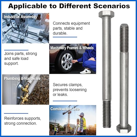 15 Pack 1/2-13 x 6'' Hex Head Cap Screw Bolt 304 Stainless Steel Half Thread External Hex Drive Screw Bolt Fastener for Wet Outdoor Metal Framing Concrete Reinforcement Railing Trellises