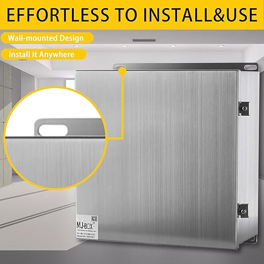 MJ-Box Steel Electrical Enclosure Box 12 x 12 x 6 304 Stainless Steel Explosion Proof Electrical Box IP66 Waterproof & Dustproof Outdoor/Indoor NEMA 4X Stainless Steel Enclosure