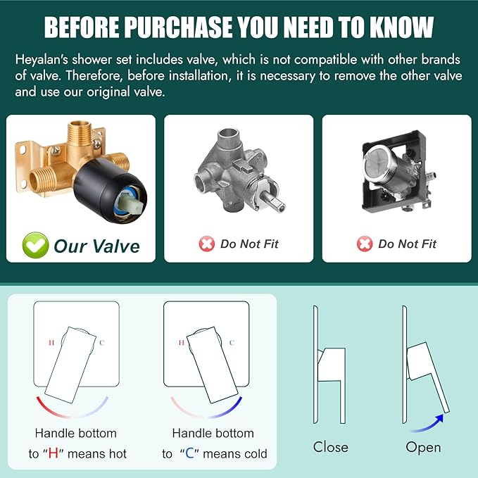 Heyalan Shower Faucet Set Square Stainless Steel Bathroom Rainfall Shower System One Handle Single Function Shower Trim Kit with Rough-in Valve Male Thread,Ceiling Mount,12 Inch,Oil Rubbed Bronze