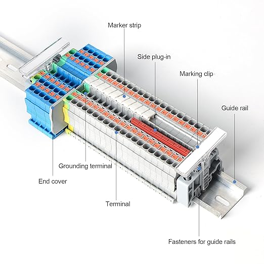 12Pcs PT2.5 Quattro Terminal Blocks, 4 Conductors DIN Rail Mounted Terminal Block, Wire Spring Connection Push in Conductors Wire Connector, CE