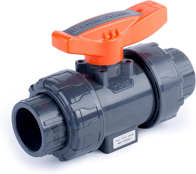 HYDROSEAL Kaplan 1’’ PVC True Union Ball Valve with Full Port, ASTM F1970, EPDM O-Rings and Reversible PTFE Seats, Rated at 200 PSI @73F, Gray, 1 inch Socket (1 inch)