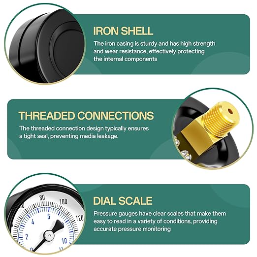0-160psi Well Pump Pressure Gauge 1/4" NPT 2" Face Dial Size Back Mount, Multifunctional Practical Dry Pressure Gauge, for Water, Oil and Air Compressor