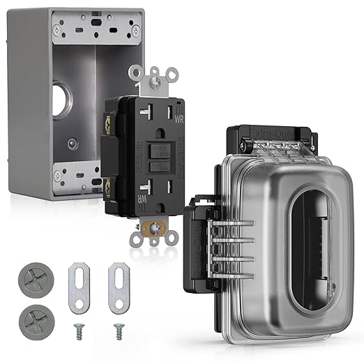 ELEGRP Outdoor GFCI Outlet with in Use Cover and Box Kit, 1 Gang, 20 Amp TRWR Self-Test GFI Receptacle, Extra Duty Metallic Electrical Outlet Box, Lockable in Use Cover, UL Listed, Black, 1 Pack