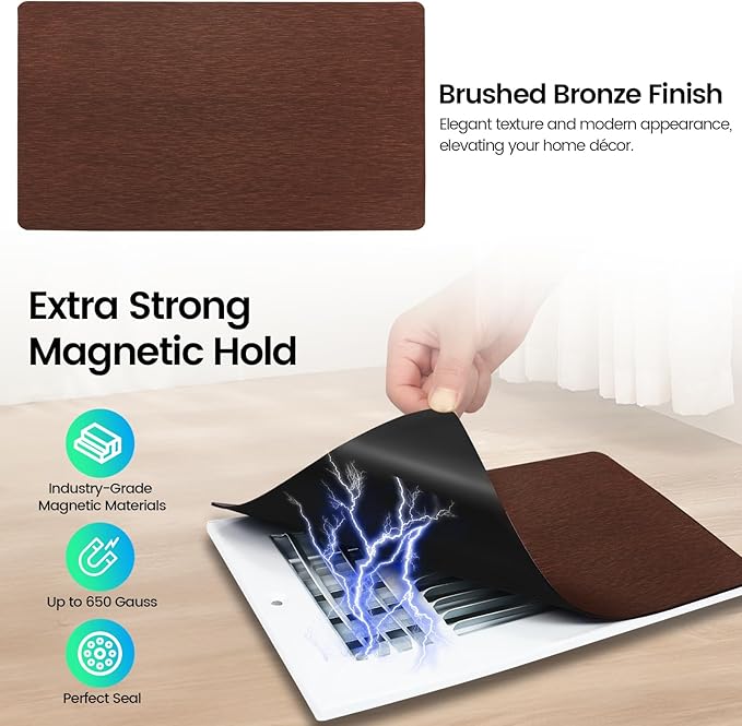 Magnetic Vent Covers, Extra Strong Magnets, Bronze 8" x 12" (3 Pack) Ultra Thick 60mil, Complete Seal, Air Vent Covers for Home Floor, Ceiling, Wall Registers, HVAC, AC, RV, and Heater Vents