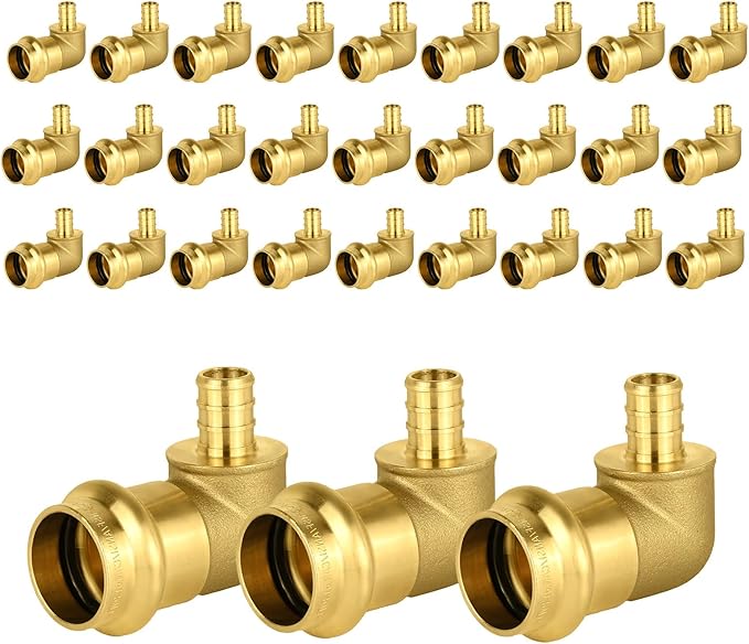 30-Pack HeSun Copper Press Fitting Elbow, 3/4" PRESS X 1/2" PEX F1807 Crimp Elbow, LF Brass