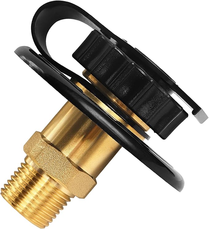 RV Water Inlet Replacement City Water Fill Inlet Flange Brass RV City Water Inlet with Check Valve 1/2" NPT Male City Water Fill Flange City Water Hookup for Camper Trailer Marine Motorhome,Black