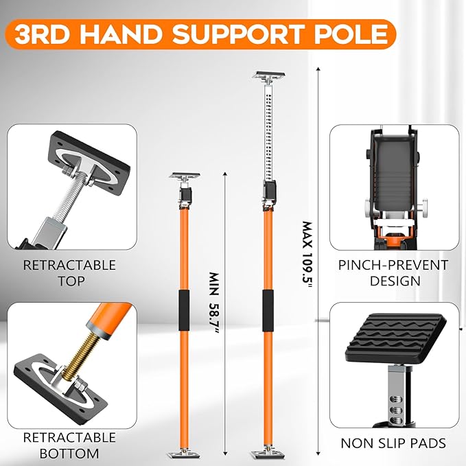 HOLOTHURIAN Cabinet Jack Support Pole, 58.7-109.5 inches Third Hand Tools Adjustable Support Pole, 3rd Hand Support System for Upper Cabinet Installation, 300 LB Capacity, 4-Pack