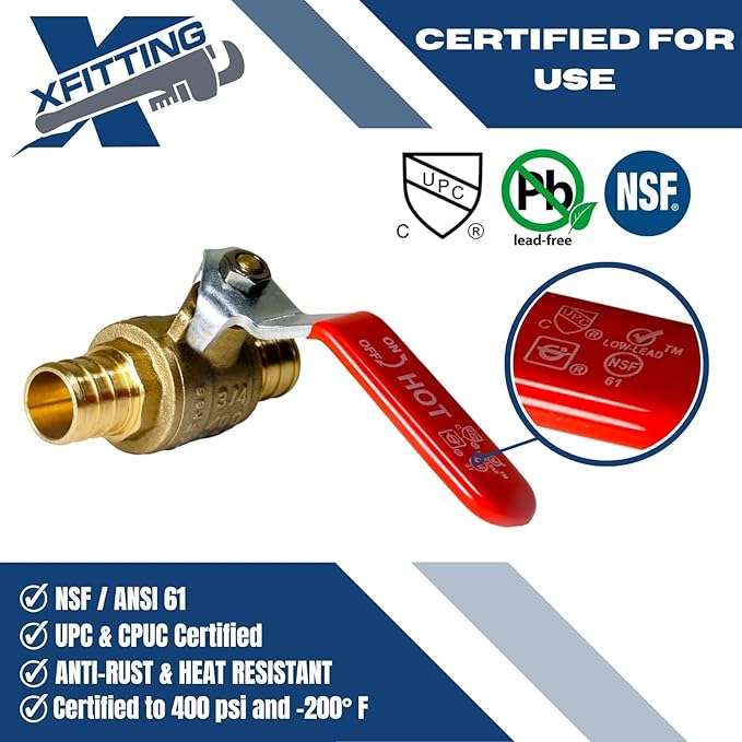 XFITTING 4 Pieces 3/4" Pex Ball Valve Hot/Red, 24-2-3=4X