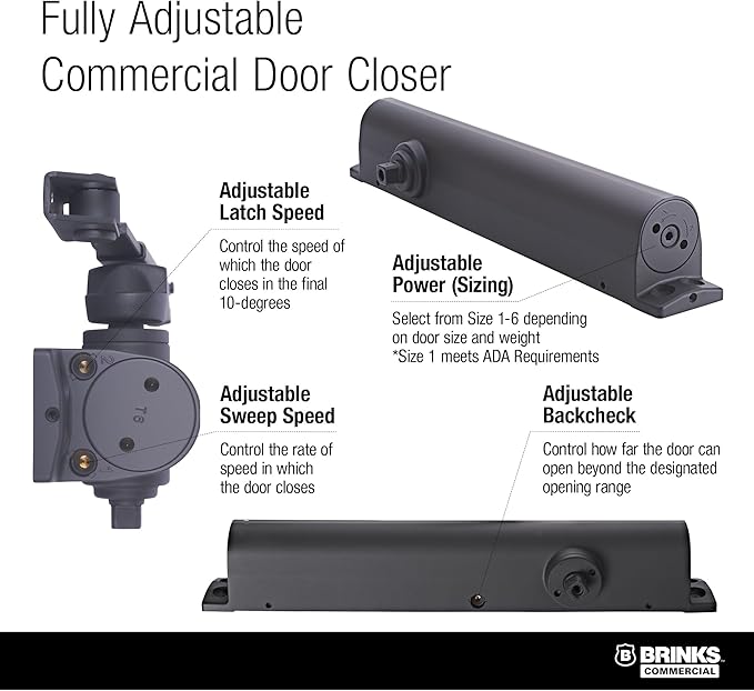 Brinks Commercial Heavy Duty All-in-One Door Closer with Mounting Plate, UL Listed, Bronze - Commercial Door Closer for Businesses