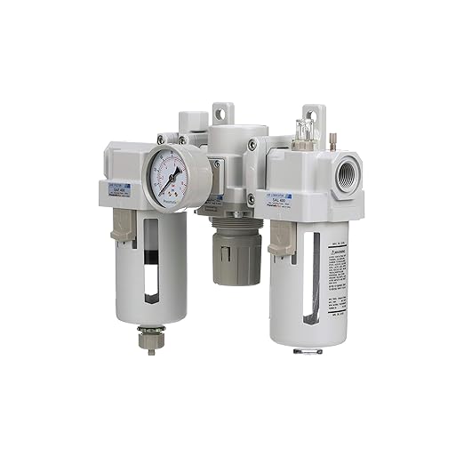 PneumaticPlus SAU400A-N04G - Dual Air System 1/2" NPT - Compressed Air Filter, Pressure Regulator & Lubricator w/Additional Free Air Port 3/8" NPT - Manual Drain, Poly Bowl