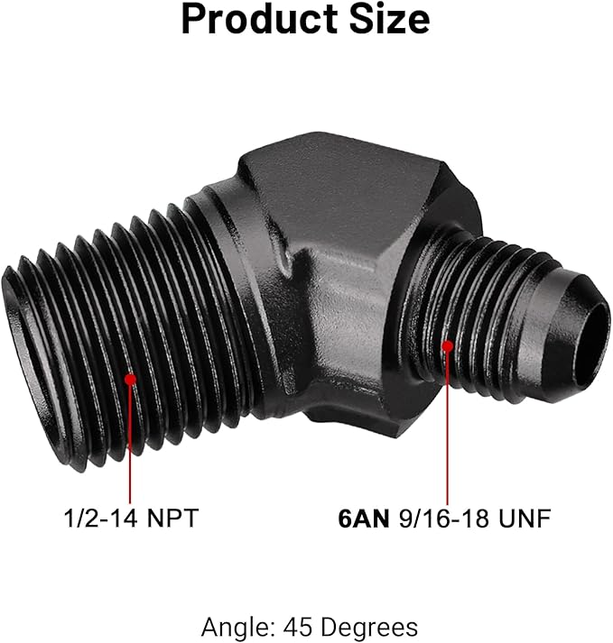 EVIL ENERGY 6AN Male Flare to 1/2" NPT Pipe 45 Degree Fitting Adapter Aluminum Black