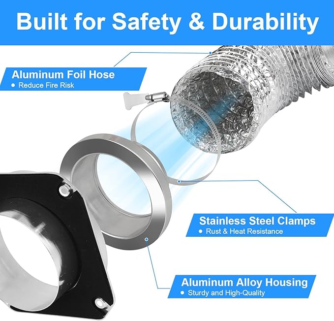Magnetic Dryer Vent Connector Kit DV180 Aluminum Alloy Shell Magnetic Dryer Vent Easy to Clean, Includes 3.3ft Long Dryer Vent Hose & 2 Clamps