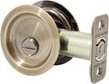 Stone Harbor Hardware Round Pocket Door Lock, Privacy Function, 2-3/8" Backset, Antique Brass