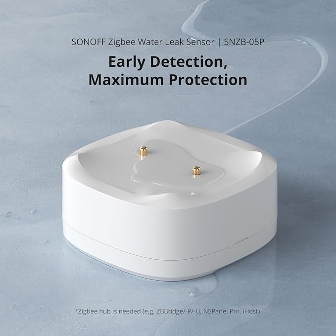 SONOFF SNZB-05P Zigbee Water Leak Sensor Without Detection Cable for Alarm System and Smart Home Automation, Wireless Mini Flood Detector for Kitchen Bathroom Basement 1Pack
