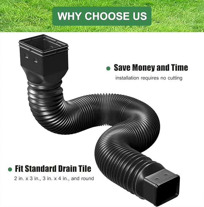 2 Pack Rain Gutter Downspout Extensions Flexible,Down Spout Extender Diverter Extendable from 21 to 68 in,Screws for Included,Black