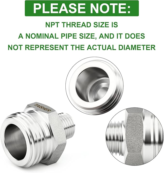 TAISHER 2PCS 304 Stainless Steel Garden Hose Adapter, 3/4" GHT Male x 3/8" NPT Male Garden Hose Connector with Washers