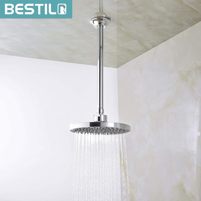 BESTILL 12 Inch Ceiling Mount Rain Shower Head Arm and Flange, Chrome