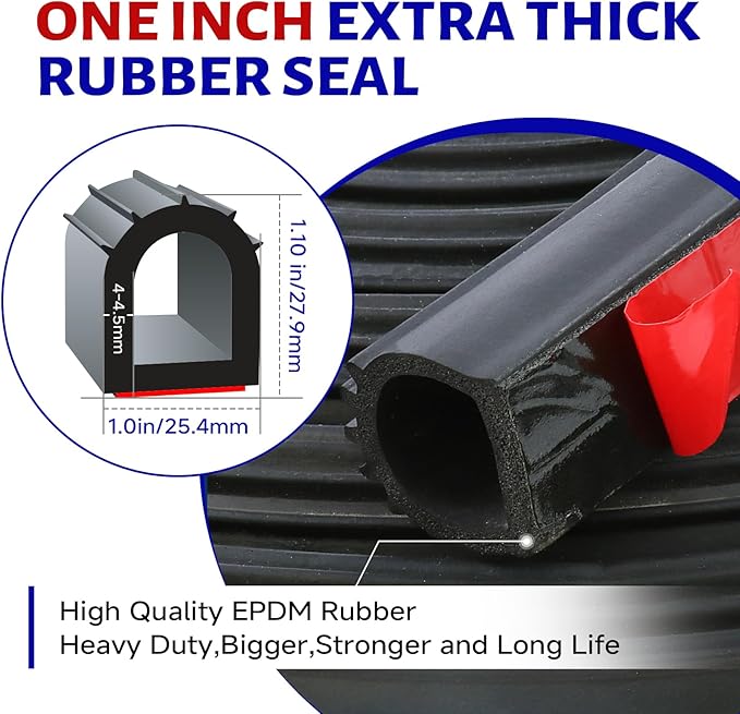 D Shape Door Rubber Seal Strip,1" RV Slide Out Seal Self-Adhesive EPDM Rubber,Heavy Duty Automotive Weather Stripping for Fill Gaps,Apply to Car,Truck,RV,Boat and Home Application (42ft)