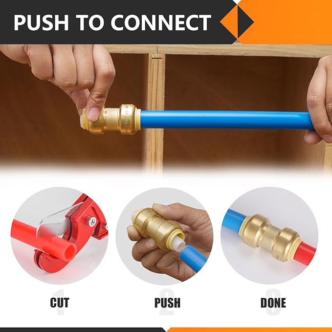 5-Pack HeSun Pushfit Female Adapter, 1/2" FNPT x 3/4" Push to Connect Plumbing Fittings with Disconnect Clip, Brass Push-fit Fittings for PEX, Copper, CPVC, PE-RT Pipes(PF133-5)
