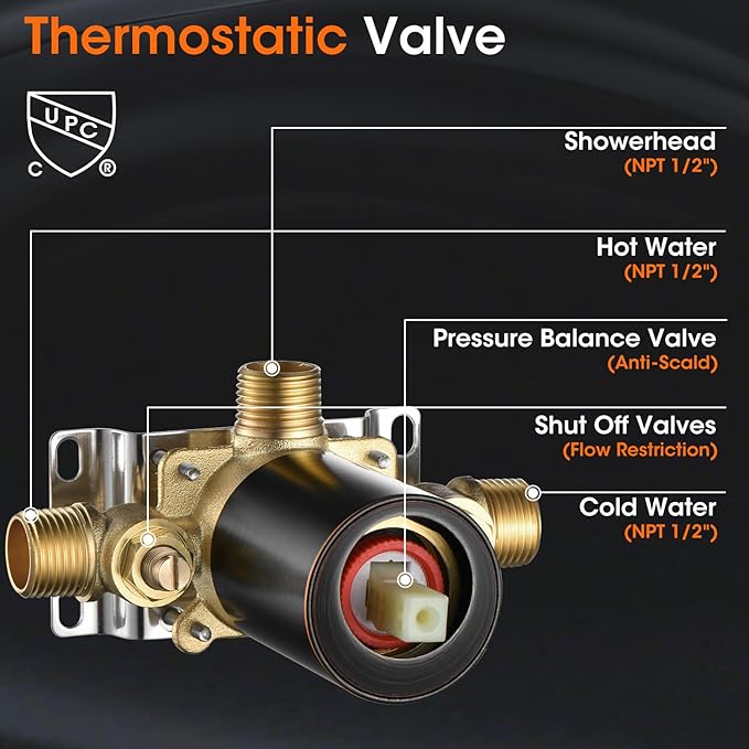 Oil Rubbed Bronze Shower System, Shower Faucet Set with Pressure Balance Valve, 9 inch Single-Function Rain Shower Head, Bathroom Shower Valve Trim Kit,High Pressure Shower Fixtures(WT-9817ORB)