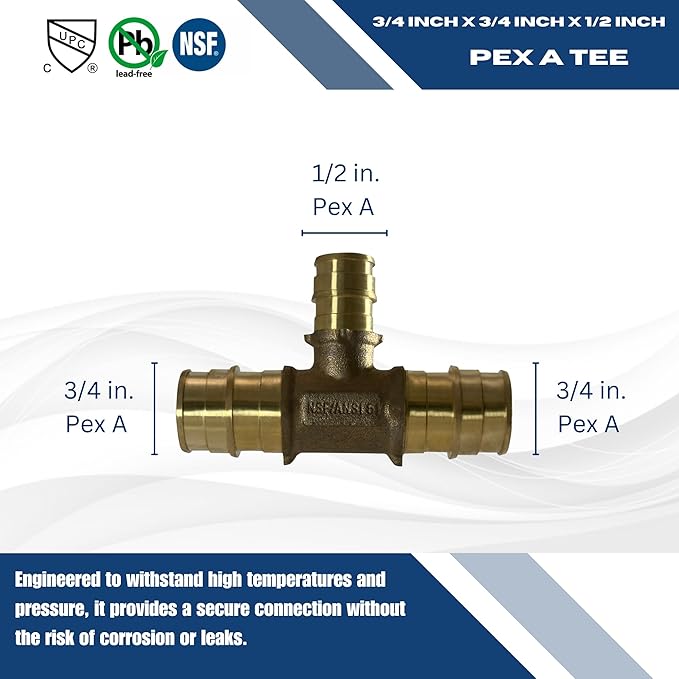 XFITTING Pex A 3/4 Inch x 3/4 Inch x 1/2 Inch Pex A Tee, 201-1-4=5XX, 5 Pieces