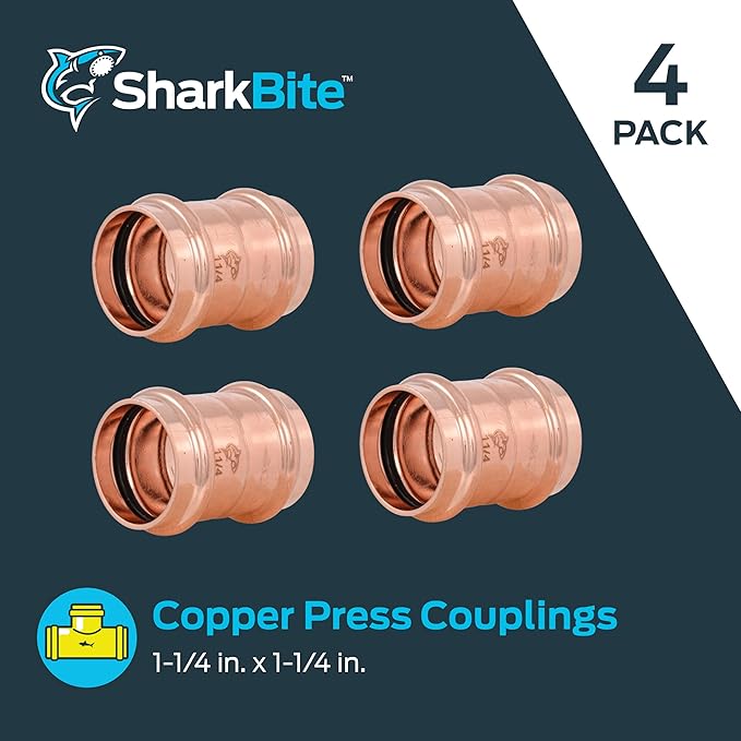SharkBite 1-1/4 Inch Coupling, Copper Press Plumbing Fitting, Pack of 4, UPR0135X4